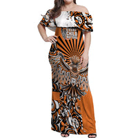 Canada Indigenous Orange Off Shoulder Maxi Dress Haida Art Thunder Bird