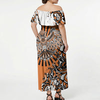 Canada Indigenous Orange Off Shoulder Maxi Dress Haida Art Thunder Bird