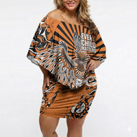 Canada Indigenous Orange Off Shoulder Short Dress Haida Art Thunder Bird