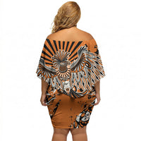 Canada Indigenous Orange Off Shoulder Short Dress Haida Art Thunder Bird
