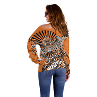 Canada Indigenous Orange Off Shoulder Sweater Haida Art Thunder Bird