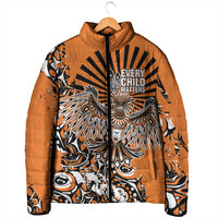 Canada Indigenous Orange Padded Jacket Haida Art Thunder Bird