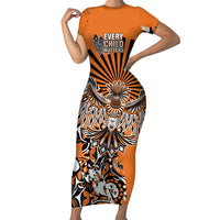 Canada Indigenous Orange Short Sleeve Bodycon Dress Haida Art Thunder Bird