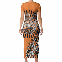Canada Indigenous Orange Short Sleeve Bodycon Dress Haida Art Thunder Bird