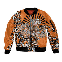 Canada Indigenous Orange Sleeve Zip Bomber Jacket Haida Art Thunder Bird