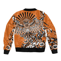 Canada Indigenous Orange Sleeve Zip Bomber Jacket Haida Art Thunder Bird