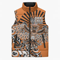 Canada Indigenous Orange Sleeveless Puffer Jacket Haida Art Thunder Bird