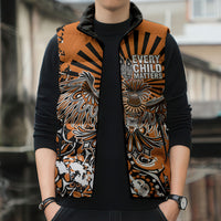 Canada Indigenous Orange Sleeveless Puffer Jacket Haida Art Thunder Bird