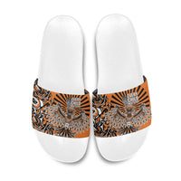 Canada Indigenous Orange Slide Sandals Haida Art Thunder Bird