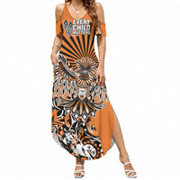 Canada Indigenous Orange Summer Maxi Dress Haida Art Thunder Bird