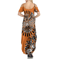Canada Indigenous Orange Summer Maxi Dress Haida Art Thunder Bird