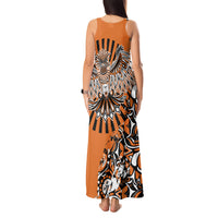Canada Indigenous Orange Tank Maxi Dress Haida Art Thunder Bird