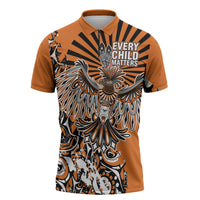 Canada Indigenous Orange Zipper Polo Shirt Haida Art Thunder Bird
