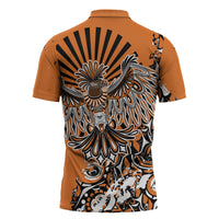 Canada Indigenous Orange Zipper Polo Shirt Haida Art Thunder Bird
