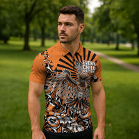Canada Indigenous Orange Zipper Polo Shirt Haida Art Thunder Bird