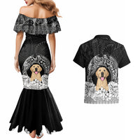 Personalised Dog Couples Matching Mermaid Dress And Hawaiian Shirt Golden Retriever With Polynesian Tapa Arch LT7 - Wonder Print Shop