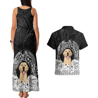 Personalised Dog Couples Matching Tank Maxi Dress And Hawaiian Shirt Golden Retriever With Polynesian Tapa Arch LT7 - Wonder Print Shop