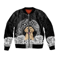 Personalised Dog Sleeve Zip Bomber Jacket Golden Retriever With Polynesian Tapa Arch - Wonder Print Shop