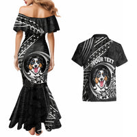 Personalised Polynesian Dog Couples Matching Mermaid Dress And Hawaiian Shirt With Australian Shepherd - Crescent Style LT7 - Wonder Print Shop