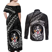 Personalised Polynesian Dog Couples Matching Off Shoulder Maxi Dress and Long Sleeve Button Shirts With Australian Shepherd - Crescent Style LT7 - Wonder Print Shop