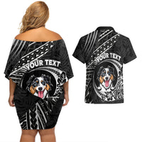 Personalised Polynesian Dog Couples Matching Off Shoulder Short Dress and Hawaiian Shirt With Australian Shepherd - Crescent Style LT7 - Wonder Print Shop