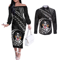 personalised-polynesian-dog-couples-matching-off-the-shoulder-long-sleeve-dress-and-long-sleeve-button-shirts-with-australian-shepherd-crescent-style