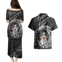 Personalised Polynesian Dog Couples Matching Puletasi Dress and Hawaiian Shirt With Australian Shepherd - Crescent Style LT7 - Wonder Print Shop