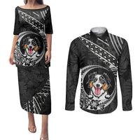 Personalised Polynesian Dog Couples Matching Puletasi Dress and Long Sleeve Button Shirts With Australian Shepherd - Crescent Style LT7 - Wonder Print Shop