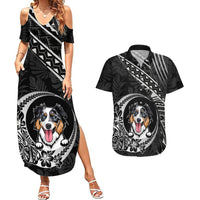 Personalised Polynesian Dog Couples Matching Summer Maxi Dress and Hawaiian Shirt With Australian Shepherd - Crescent Style LT7 - Wonder Print Shop