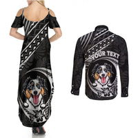 Personalised Polynesian Dog Couples Matching Summer Maxi Dress and Long Sleeve Button Shirts With Australian Shepherd - Crescent Style LT7 - Wonder Print Shop