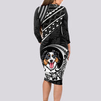 Personalised Polynesian Dog Long Sleeve Bodycon Dress With Australian Shepherd - Crescent Style - Wonder Print Shop