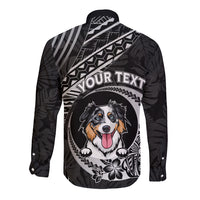 Personalised Polynesian Dog Long Sleeve Button Shirt With Australian Shepherd - Crescent Style - Wonder Print Shop