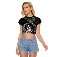 Personalised Polynesian Dog Raglan Cropped T Shirt With Australian Shepherd - Crescent Style - Wonder Print Shop