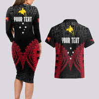 Personalised PNG Couples Matching Long Sleeve Bodycon Dress and Hawaiian Shirt Papua Motuan Mirror Style LT7 - Wonder Print Shop
