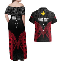 Personalised PNG Couples Matching Off Shoulder Maxi Dress and Hawaiian Shirt Papua Motuan Mirror Style LT7 - Wonder Print Shop