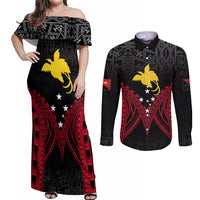 Personalised PNG Couples Matching Off Shoulder Maxi Dress and Long Sleeve Button Shirts Papua Motuan Mirror Style LT7 - Wonder Print Shop