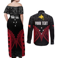 Personalised PNG Couples Matching Off Shoulder Maxi Dress and Long Sleeve Button Shirts Papua Motuan Mirror Style LT7 - Wonder Print Shop