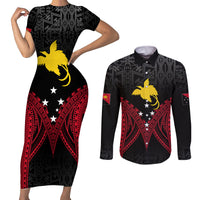 Personalised PNG Couples Matching Short Sleeve Bodycon Dress and Long Sleeve Button Shirts Papua Motuan Mirror Style LT7 - Wonder Print Shop