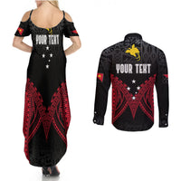 Personalised PNG Couples Matching Summer Maxi Dress and Long Sleeve Button Shirts Papua Motuan Mirror Style LT7 - Wonder Print Shop