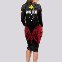 Personalised PNG Long Sleeve Bodycon Dress Papua Motuan Mirror Style - Wonder Print Shop