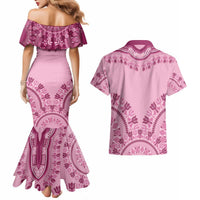 Dashiki Glamorous Pink Couples Matching Mermaid Dress and Hawaiian Shirt Breast Cancer Awareness - Wonder Print Shop