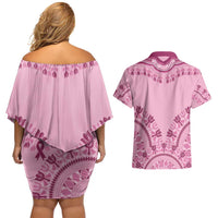 Dashiki Glamorous Pink Couples Matching Off Shoulder Short Dress and Hawaiian Shirt Breast Cancer Awareness - Wonder Print Shop