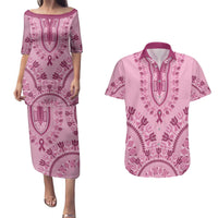 Dashiki Glamorous Pink Couples Matching Puletasi and Hawaiian Shirt Breast Cancer Awareness - Wonder Print Shop