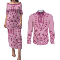 Dashiki Glamorous Pink Couples Matching Puletasi and Long Sleeve Button Shirt Breast Cancer Awareness - Wonder Print Shop