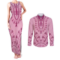 Dashiki Glamorous Pink Couples Matching Tank Maxi Dress and Long Sleeve Button Shirt Breast Cancer Awareness - Wonder Print Shop