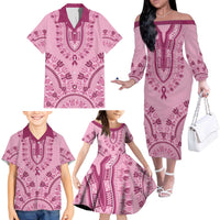 Dashiki Glamorous Pink Family Matching Off The Shoulder Long Sleeve Dress and Hawaiian Shirt Breast Cancer Awareness - Wonder Print Shop