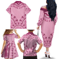 Dashiki Glamorous Pink Family Matching Off The Shoulder Long Sleeve Dress and Hawaiian Shirt Breast Cancer Awareness - Wonder Print Shop