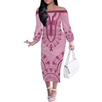 Dashiki Glamorous Pink Family Matching Off The Shoulder Long Sleeve Dress and Hawaiian Shirt Breast Cancer Awareness - Wonder Print Shop