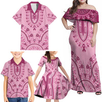 Dashiki Glamorous Pink Family Matching Off Shoulder Maxi Dress and Hawaiian Shirt Breast Cancer Awareness - Wonder Print Shop
