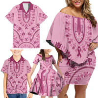 Dashiki Glamorous Pink Family Matching Off Shoulder Short Dress and Hawaiian Shirt Breast Cancer Awareness - Wonder Print Shop